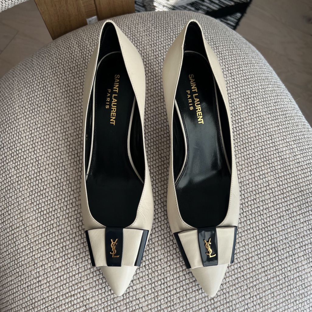Ysl Saint Laurent Anais Bow Pumps In Cream And Black Nwob
